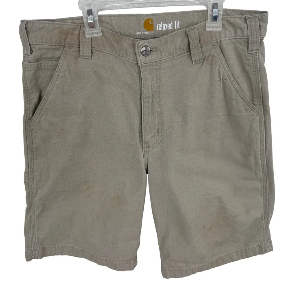 Carhartt Mens Relaxed Fit Canvas Work Shorts Khaki Tan 102514-232 Size 33